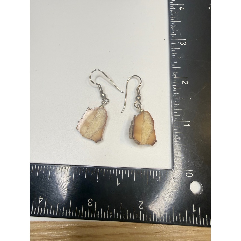 Natural Stone Slice Drop Earrings Brown Tan Earthy Boho Dangle French Hook
